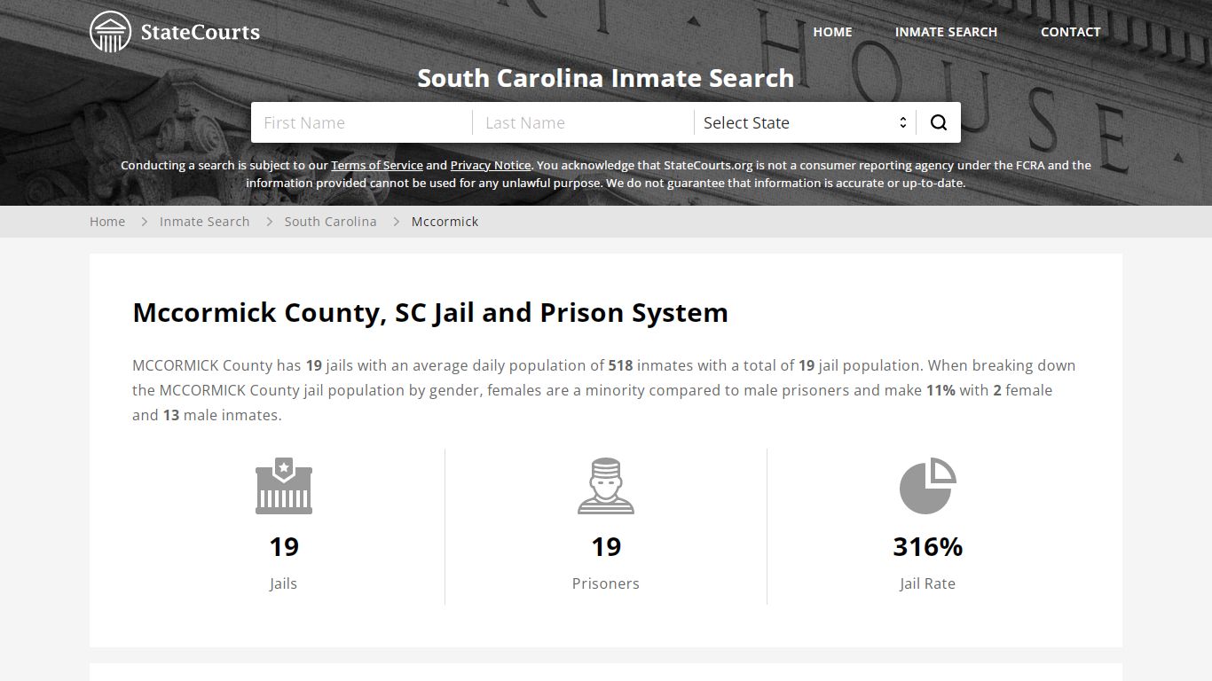 Mccormick County, SC Inmate Search - StateCourts