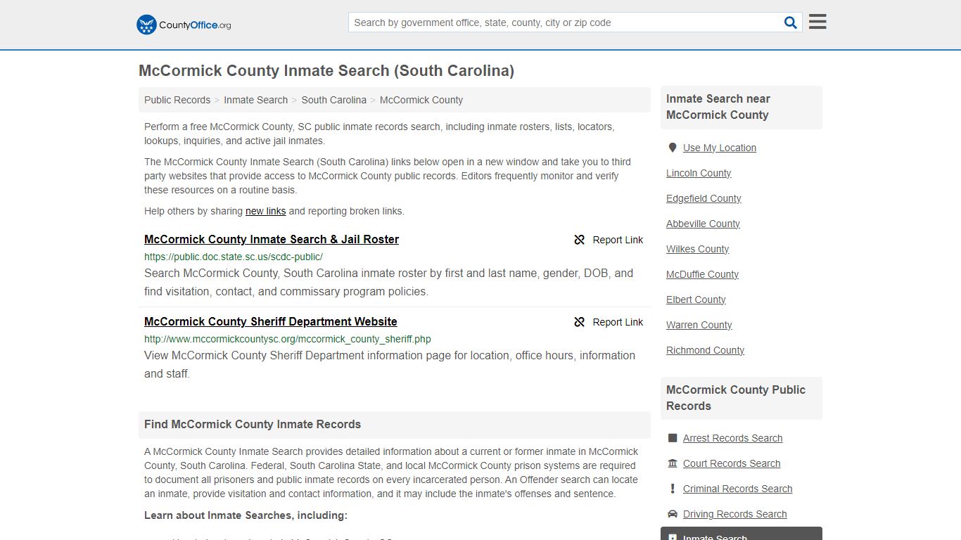 Inmate Search - McCormick County, SC (Inmate Rosters & Locators)