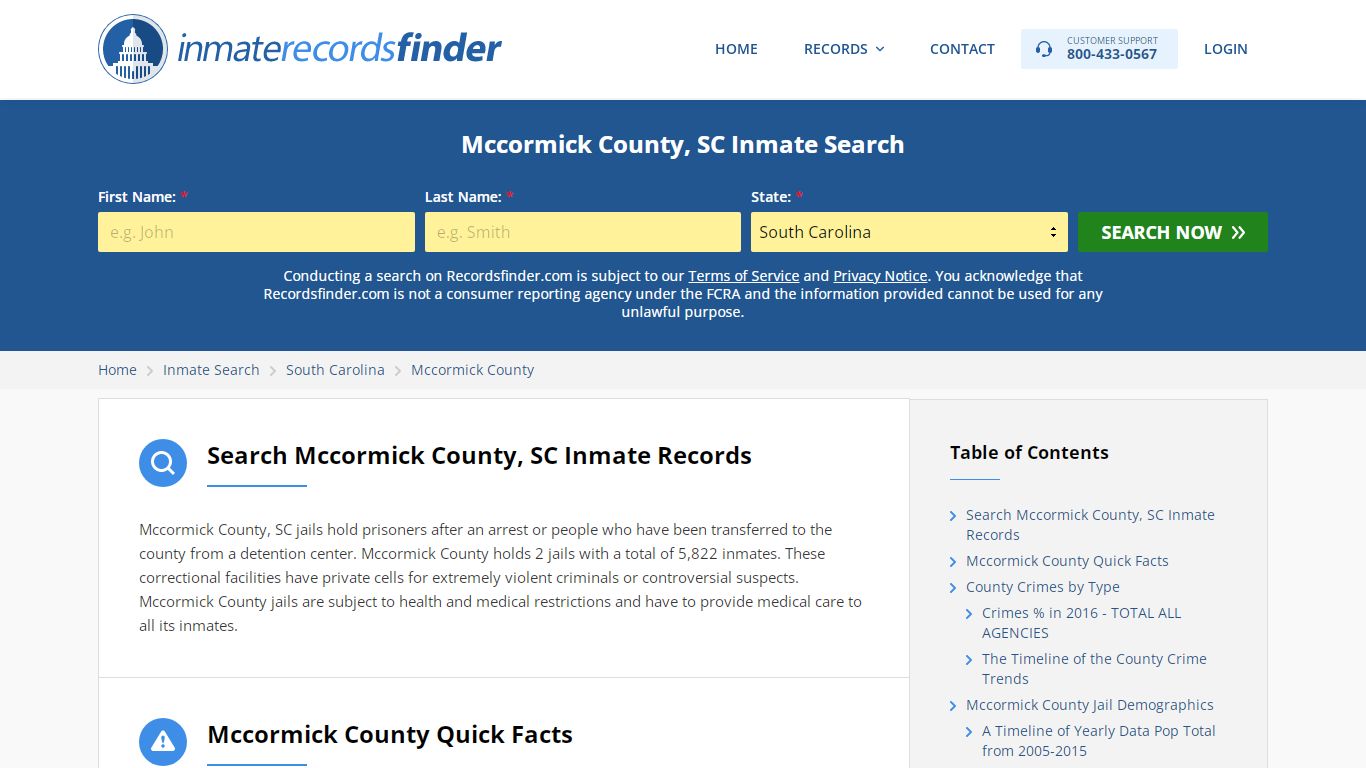 Mccormick County, SC Inmate Lookup & Jail Records Online